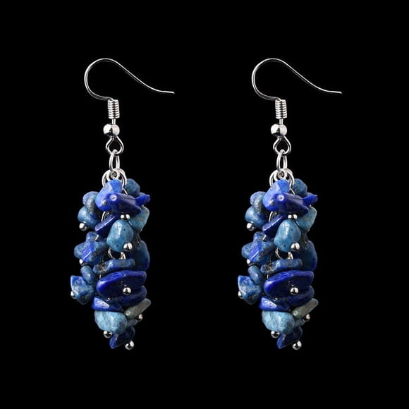 Nvzi Pendientes de piedra natural personalizados, pendientes largos colgantes con borlas de piedra natural irregulares (azul)