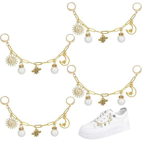 4Pcs Decorative Chain Set Shoe Decoration Chain Shoe Accessory Shoelaces for Boots Sneaker DIY Party Decor Brass