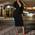thumbnail image 3 of Zip Front Long Sleeve Bodycon Dress Solid Color Drawstring Backless Round Neck Women Dress Black XL, 3 of 6