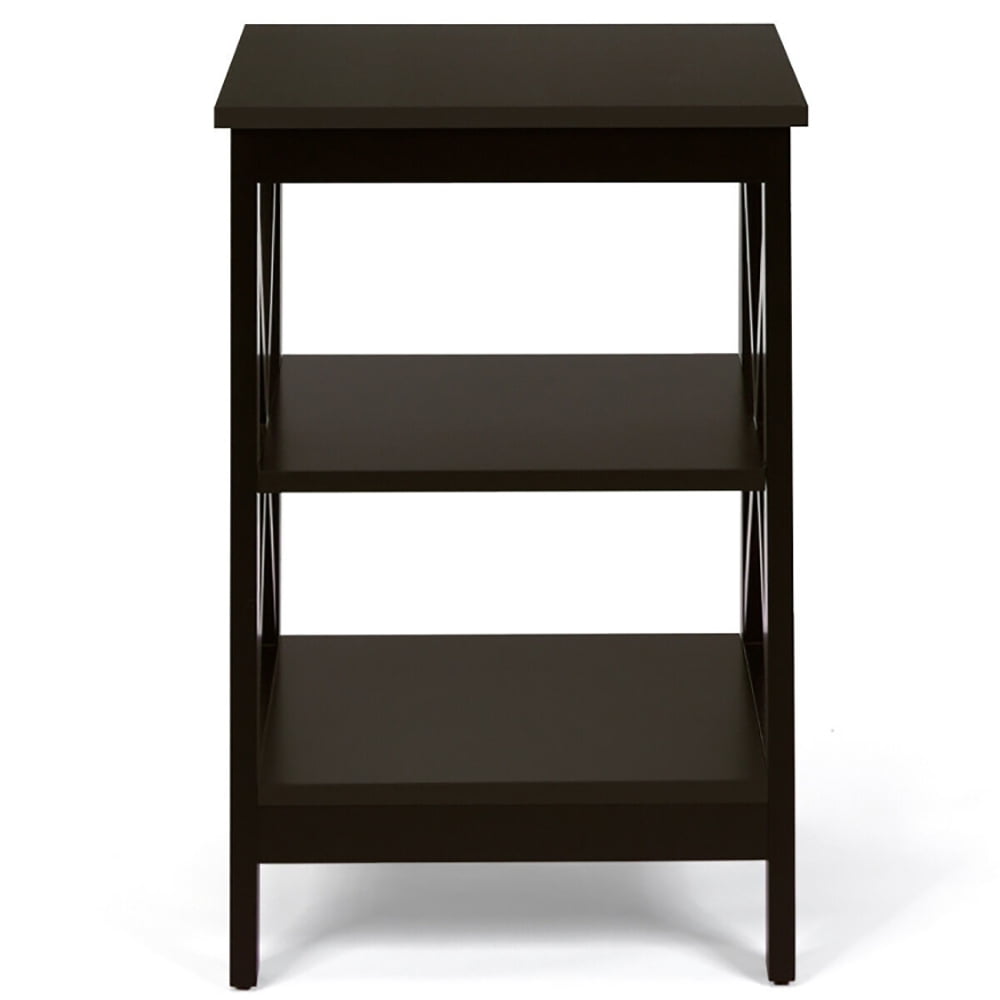 Finihen End Table, 3-Tier Nightstand End Table with X Design Storage, Bed Side Tables, for Living Room, Bedroom, Dark Brown Finihen End Table, 3-Tier Nightstand End Table with X Design Storage, Bed Side Tables, for Living Room, Bedroom, Dark Brown
