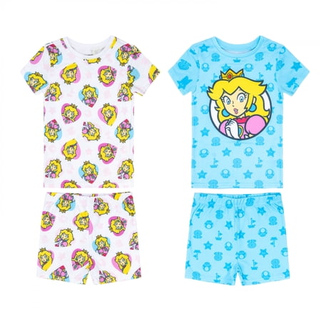 Super Mario Bros Princess Peach Girl s 4-Piece Pajama Set-Size 6