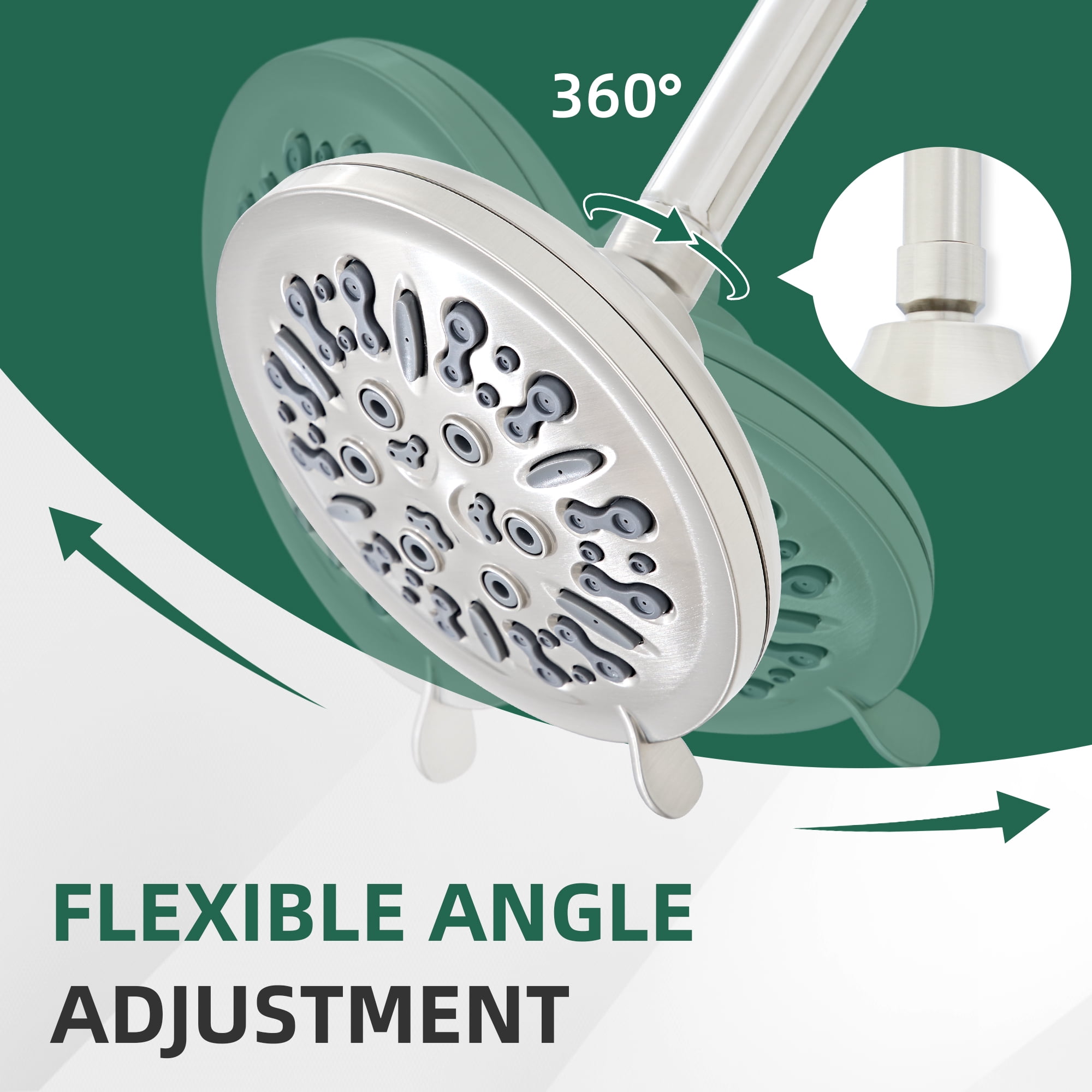 Akicon Shower Head High Pressure Rain Shower Head, 8-Setting 5.5 Inch Fixed Showerhead with Adjustable Angle, Anti-Clogging Nozzles, Easy Install, Excellent Replacement for Bathroom
