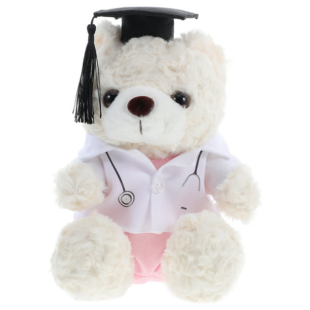 KAKOWELY Oso de peluche Doctor, oso de graduación, muñeco suave para la temporada de graduaciones, regalo de 2025, recuerdos y accesorios para fotos de graduación, blanco y rosa.