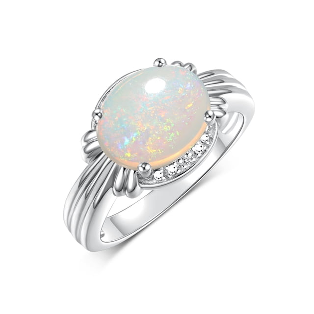 RYLOS Bagues pour Femmes Bague en Argent Sterling 12X10MM Pierre Précieuse & Diamants Grande Bague pour Doigt Moyen Ou Pointeur Bijoux Opale d'Octobre Taille 7