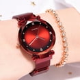 thumbnail image 4 of Hombres Mujeres Star Sky Reloj de cuarzo Reloj de pulsera con correa de malla de moda (rojo), 4 of 5