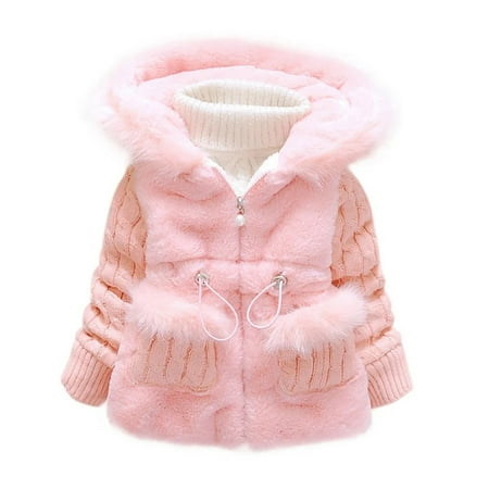 

XBASW Toddler Baby Girls Winter Hooded Jacket Warm Wool Coat Girls Waist in Snowsuit Outwear for 1-4 Years