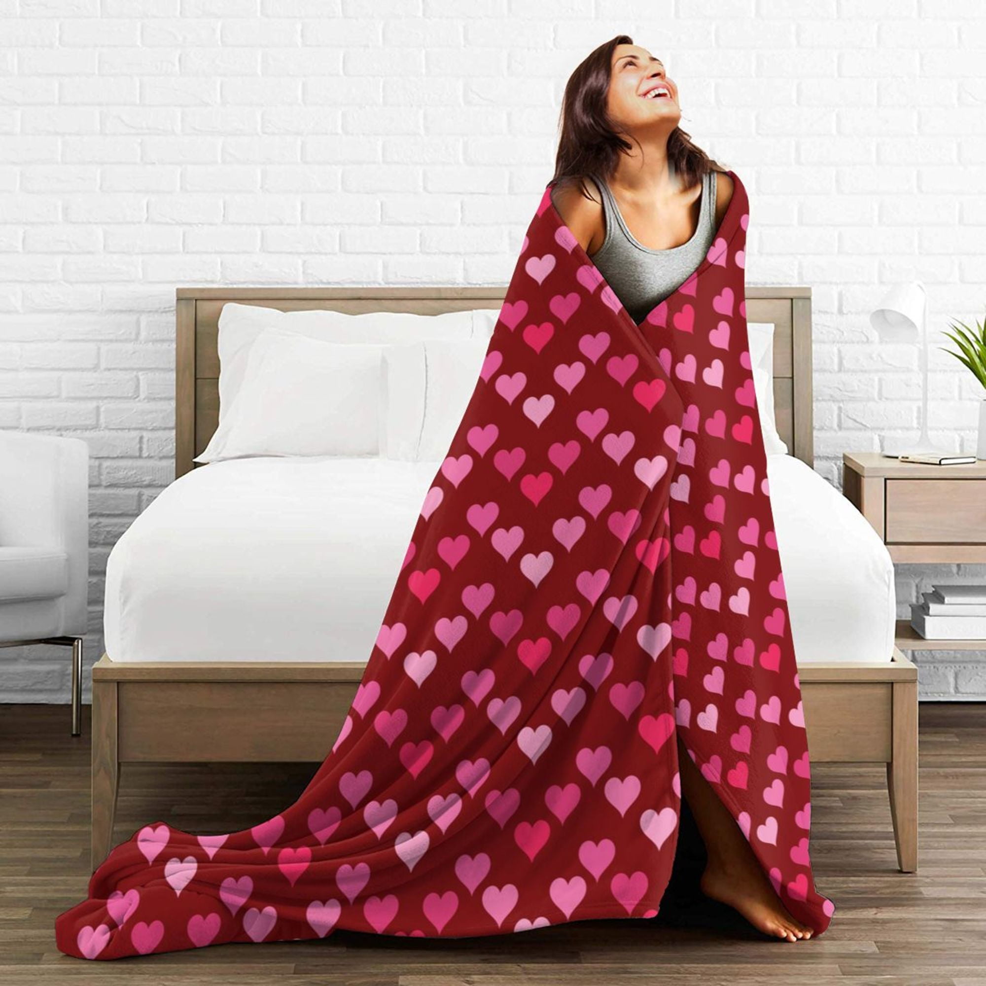 Douzhe Ultra Soft Micro Fleece Lightweight Flannel Bed Blanket Romantic Red Pink Heart Print Cozy Warm Throw Blankets 50 X40 Red 50 X40