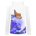 thumbnail image 5 of Blouse à Manches Longues pour Femmes, Mode Décontractée, Manches Longues, Épaules Dénudées, Col en V, Imprimé Papillon, 5 of 5