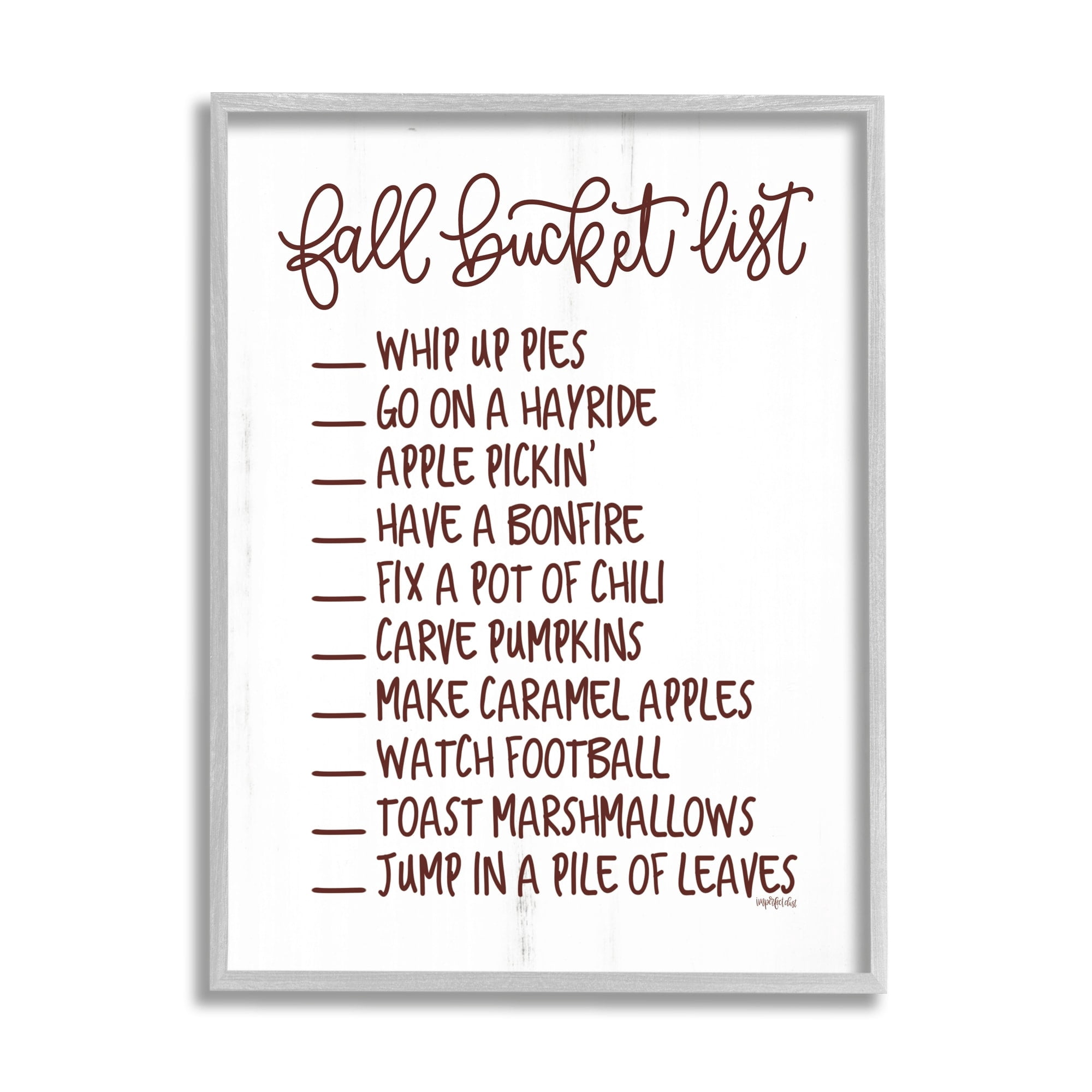 Fall Bucket List Seasonal Typography Grain Pattern Holiday Graphic Art Framed Art Print Wall Art