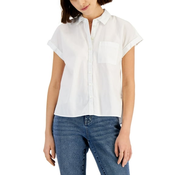 Style & Co Petite Cotton Camp Shirt Bright White PXL