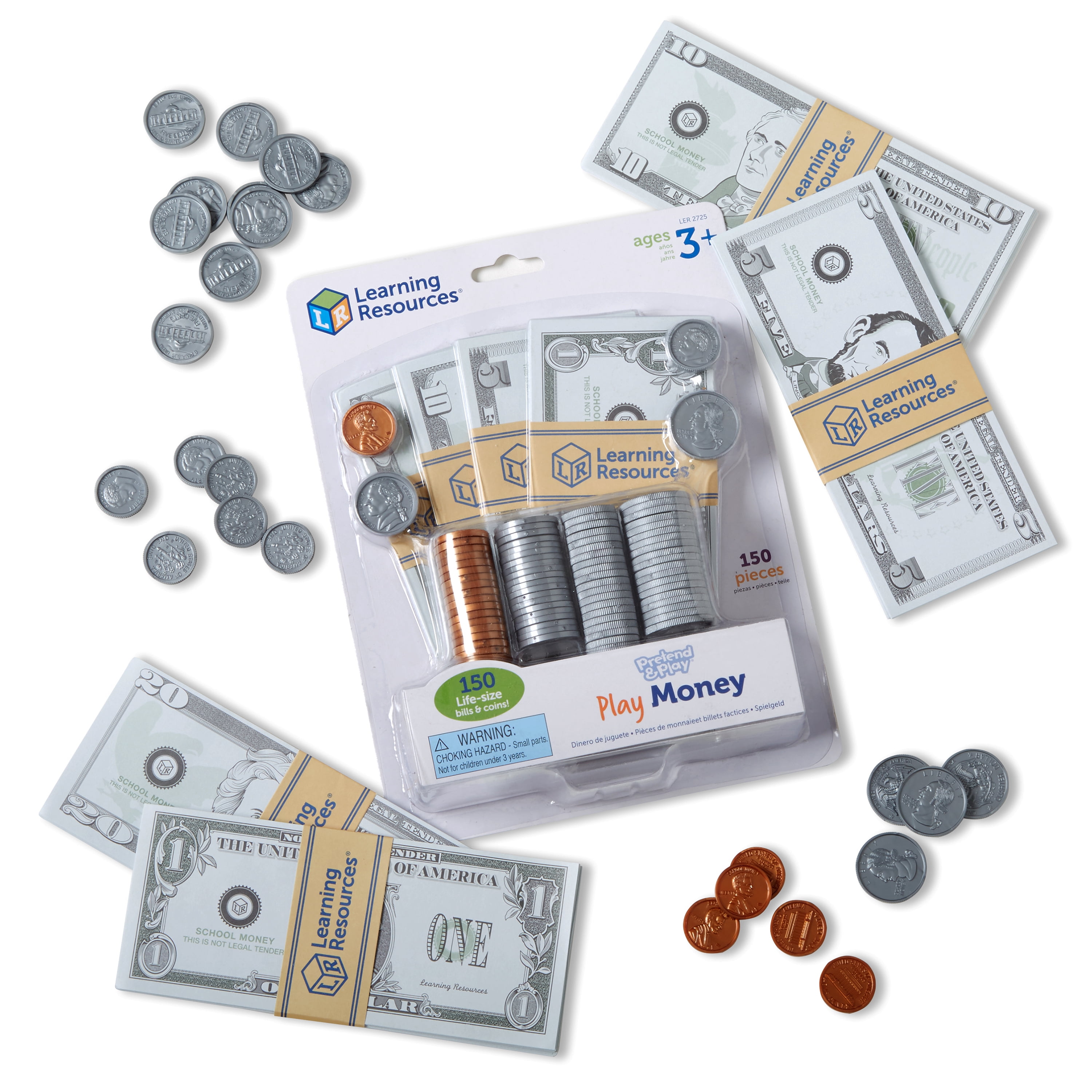 Learning Resources Pretend & Play, Play Money for Kids, Counting, Math, Currency, 150 Pieces, Ages 3+