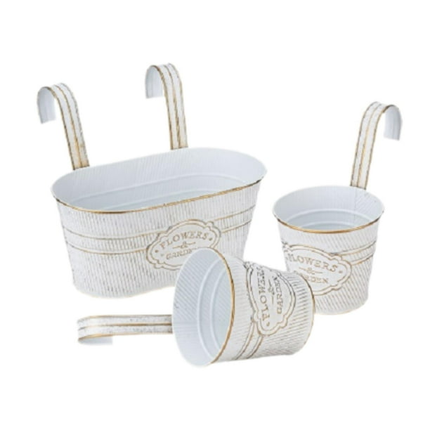 3 macetas colgantes con orificios de drenaje para decoración de jardín. Blanco
