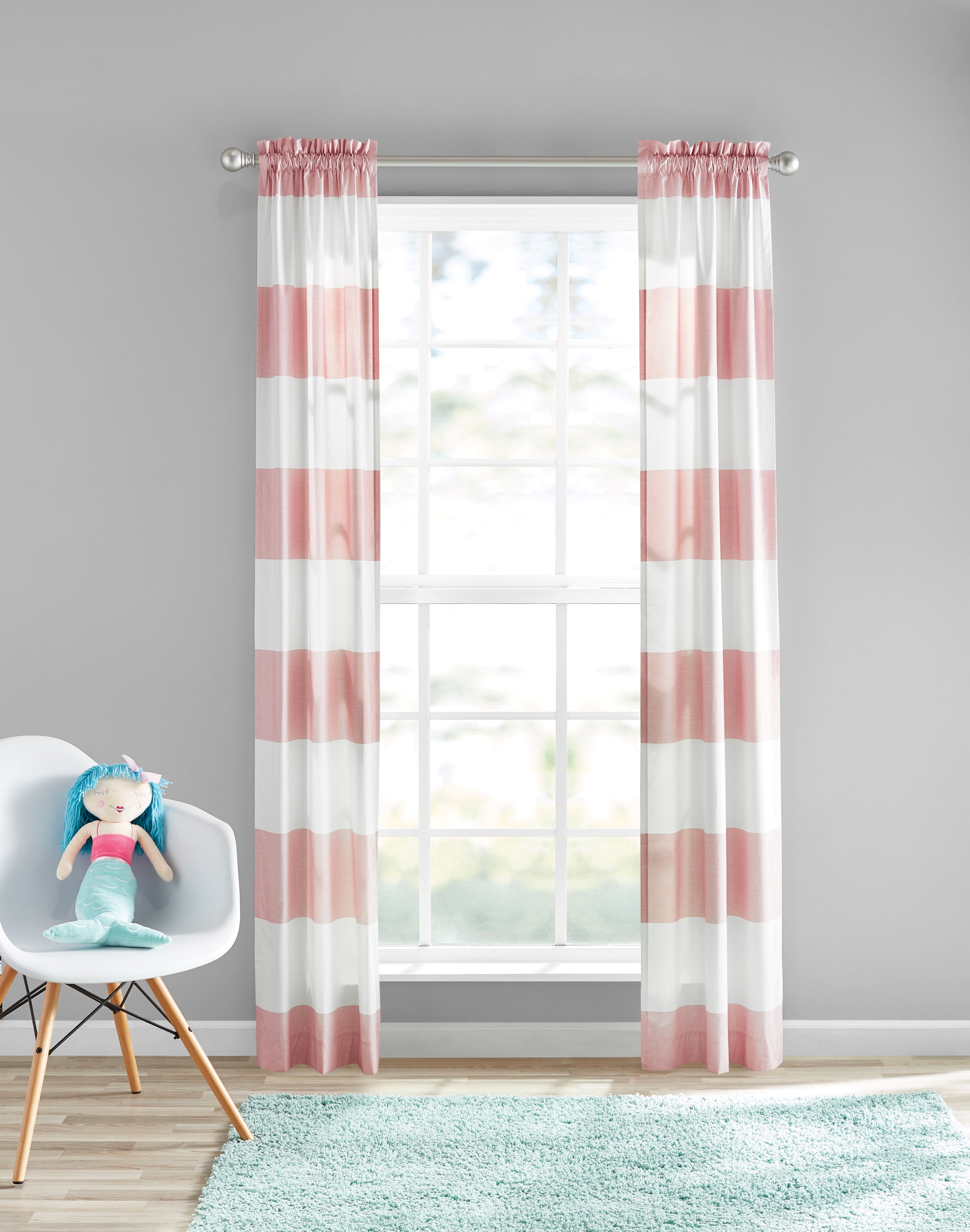 Your Zone Cabana Stripe Room Darkening Curtain Panel Pair, Set of 2, Pink, 30"W x 84"L