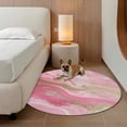 thumbnail image 2 of Round Rugs 5Ft, Pink Marble Round Area Rug Washable Indoor Throw Carpet, Golden Abstract Modern Ink Painting Soft Non Slip Circle Rug for Cabinet Bathroom Home Decor Aesthetic, 2 of 8