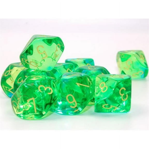 Chessex d10 Set: Gemini Translucent - Green-Teal w/Yellow (10)
