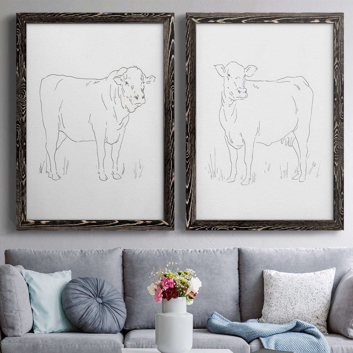 Limousin Cattle I - Premium Framed Canvas 2 Piece Set - Ready to Hang