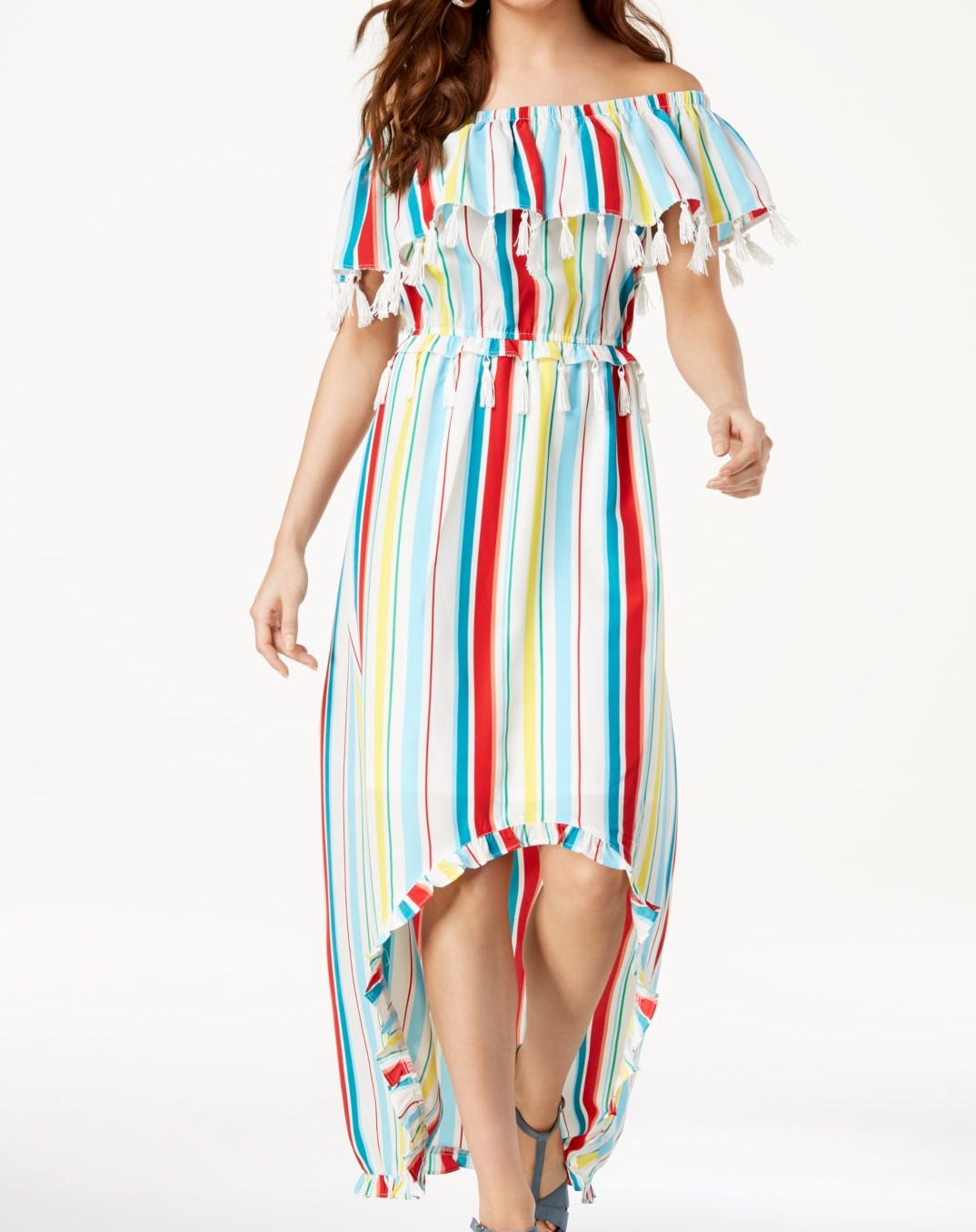 XOXO Dresses Women Large Striped TasselTrimmed HighLow Maxi Dress L
