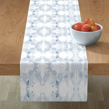 

Cotton Sateen Table Runner 90 - Indigo Pale Watercolor Blue Abstract Painterly Shibori Japanese Inspired Soft Pastels Print Custom Table Linens by Spoonflower