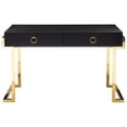 thumbnail image 2 of Benzara Wooden Two Drawers Writing Desk with Stainless Steel Legs, Black and Gold, 2 of 2