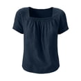 thumbnail image 5 of Xdegoge Womens Linen Elegant Square Neck Short Sleeve Pleated Front Tunic Blouses Textured Lightweight Fabric Casual Loose Fit Vintage Smocked Bodice Work Office Shirts Tees Tops, 5 of 5
