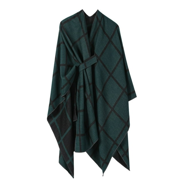Aocisk Châle Tricoté Chaud pour Femmes Cape Unie Mode Automne Hiver Foulard Enveloppante Verte