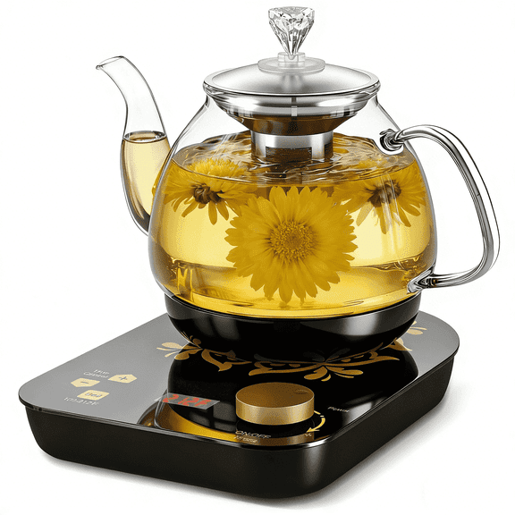 Electric Glass Tea Kettle 27oz with Removable Infuser, Smart Temperature Control, Keep Warm, Auto Shut Off, BPA-Free Hot Water Boiler Tea Maker for Home & Office