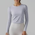 thumbnail image 2 of WCMZJ Womens Long Sleeve Crop Workout Tops UPF 50+ Yoga Athletic Running Cropped Tops Crew Neck Slim Fit Gym T Shirt Purple S, 2 of 7