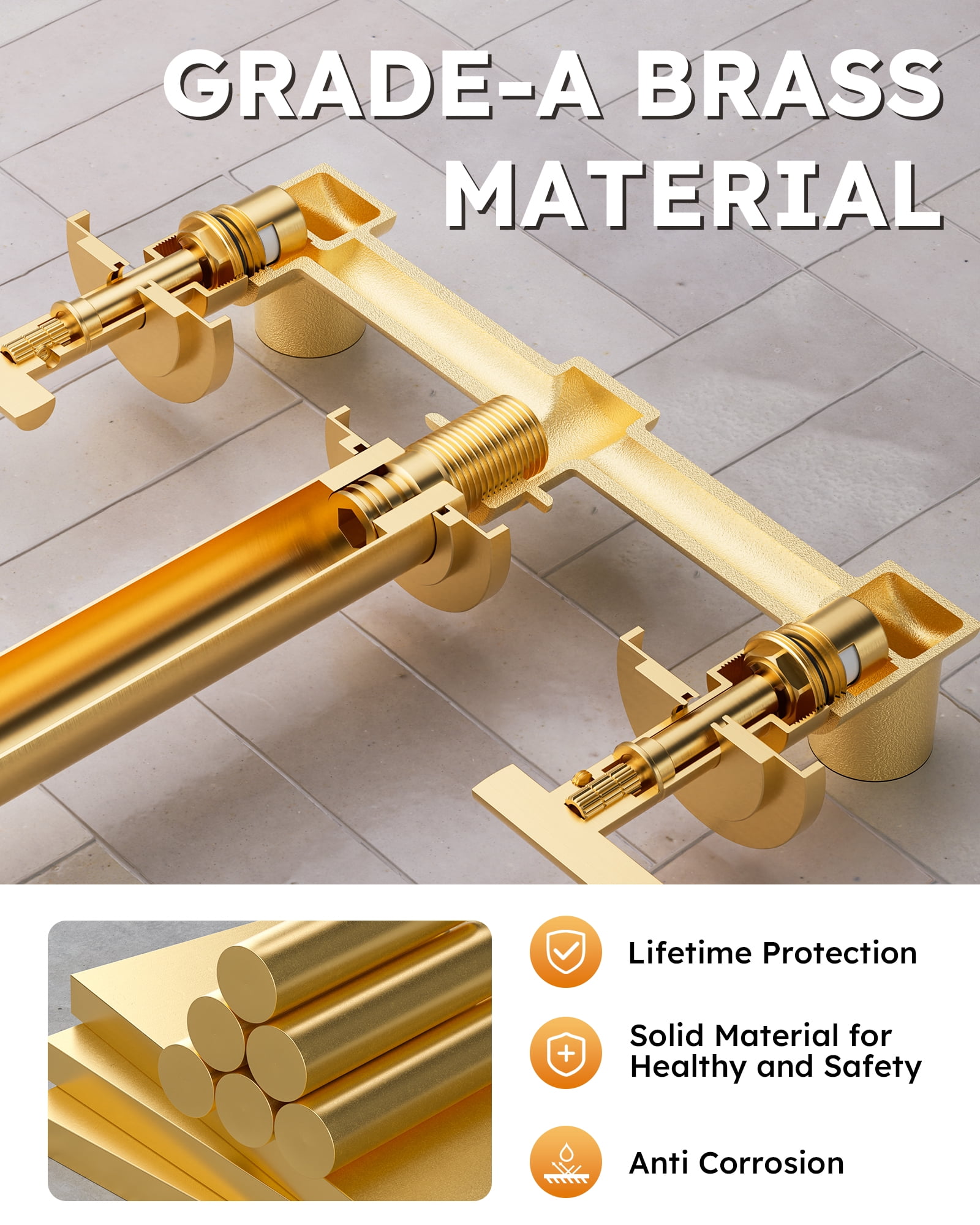Wowow Wall Mount Tub Filler: Gold Tub Faucet High Flow Two Handles Solid Brass, Long Spout Reach,Tub Faucet Bathroom Bathtub Faucets with 2 Handles Tub Faucets with Brass Rough in Valve Include