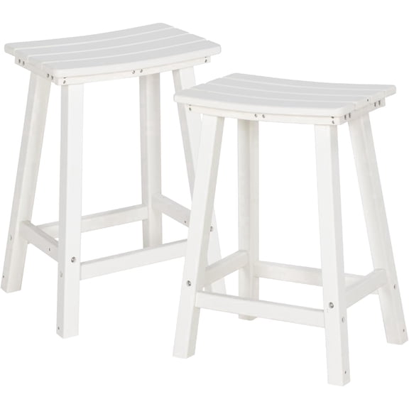 NALONE 24 Inch Outdoor Bar Stools Set of 2, HDPE Bar Chairs with Footrest, Weather Resistant Barstools Outside Bar Height Stools for Bar, Kitchen Counter, Balcony (White, 24'' Barstools Set of 2)