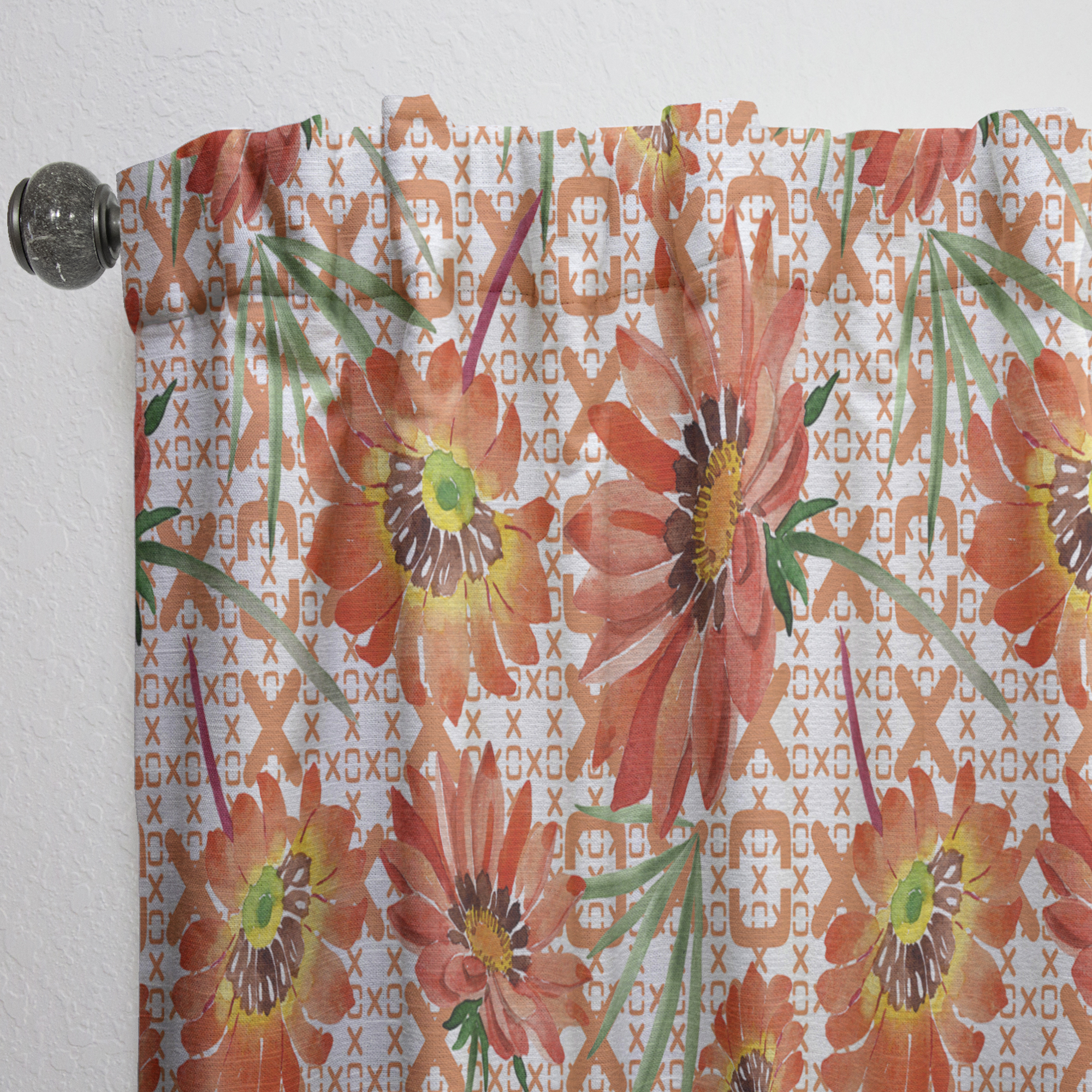 Designart 'Botanical Floral Retro I' Mid-Century Modern Curtain Panel