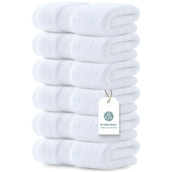 Luxury Guest Hand Towels, Hotel Quality 100 Percent Turkish Cotton Towels, Highly Absorbent and Quick Dry for Bathroom, Spa, and Poolside Use, Soft 6 Piece Set, 16x30 Inches, White