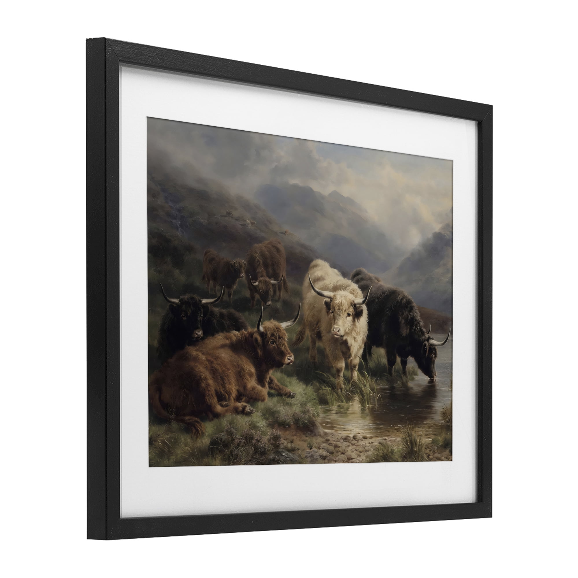 Stupell Industries Highland Cows Beside Misty Loch Black Framed Print Under Glass, design by Arlington Prints