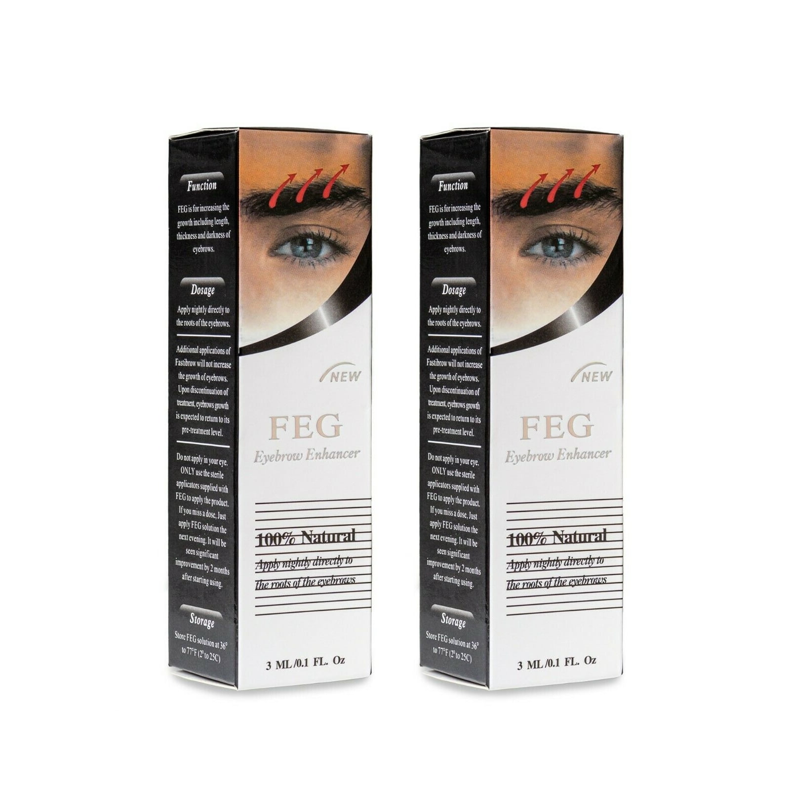 FEG Eyebrow Enhancer for Length Thickness Darkness Serum 100% Natural - 2 Pack