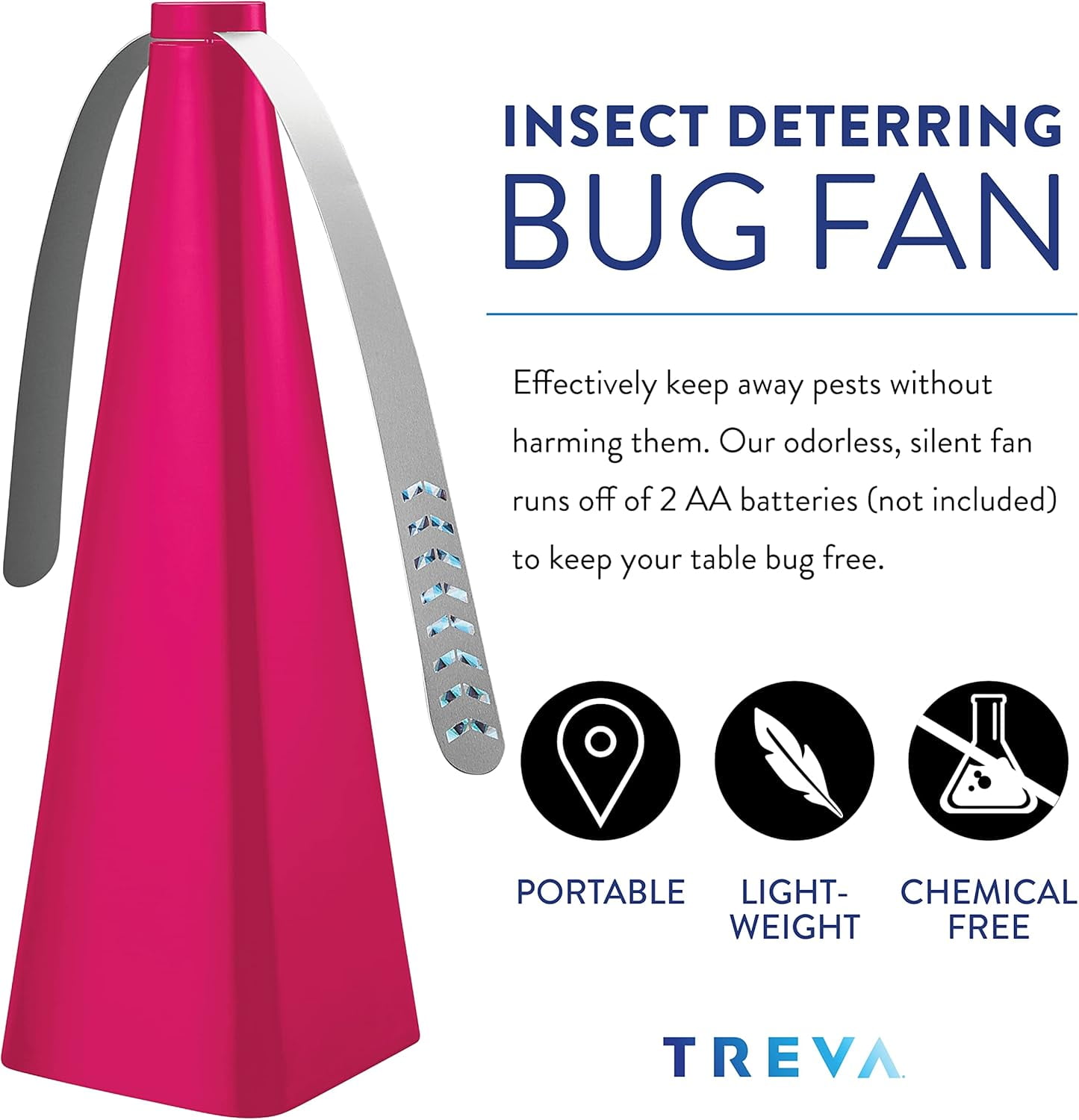 Treva Chemical Free Bug Fan Fly Deterrent with Holographic Blades to Clear Bugs, Mosquitoes, and Flies, Battery Powered Fly Fan - Raspberry, 2 Pack