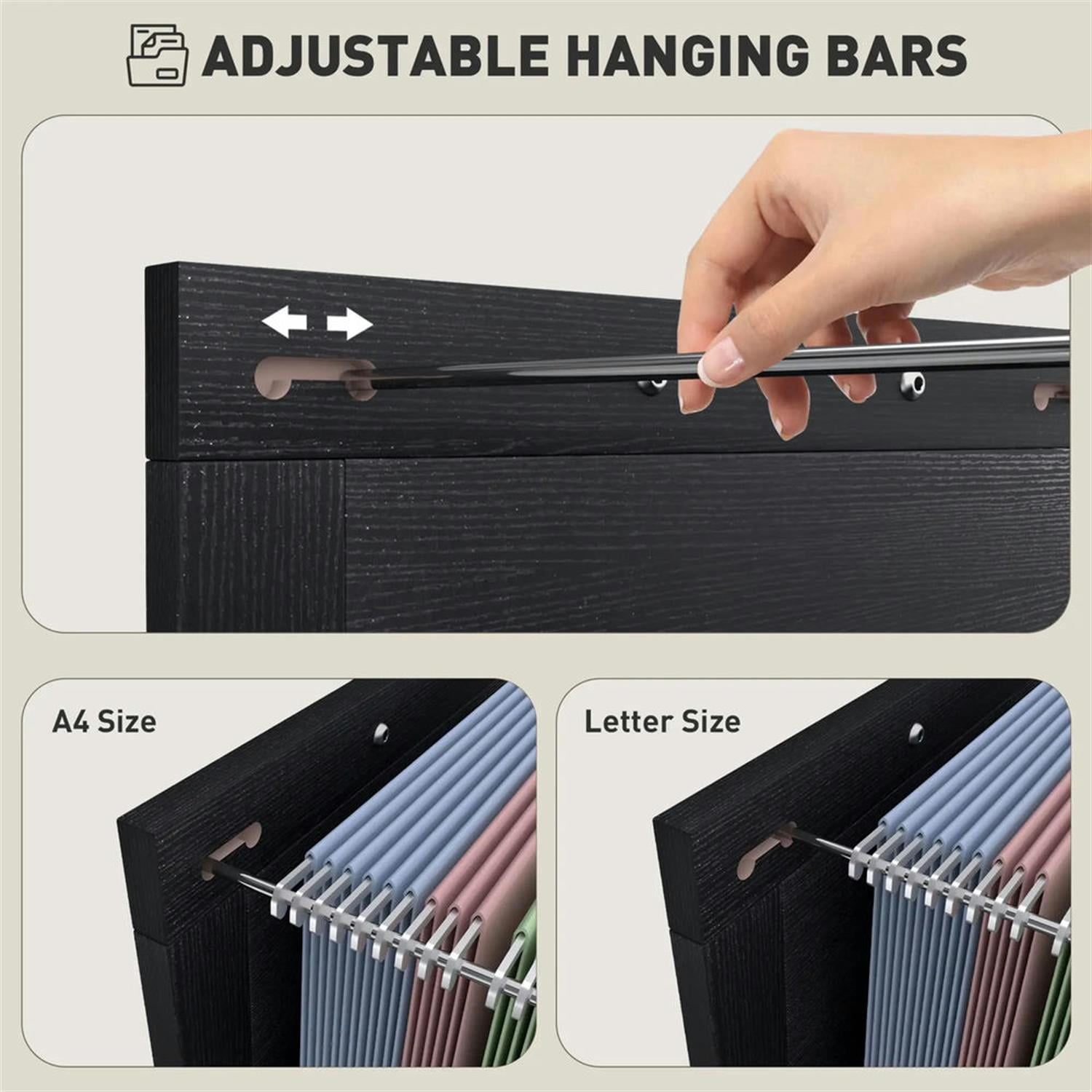 Demi Bonn Modern 3-Drawer Filing Cabinet for Letter, A4 and Legal Size, Home Office, Rustic Farmhouse Vertical File Cabinet, Black