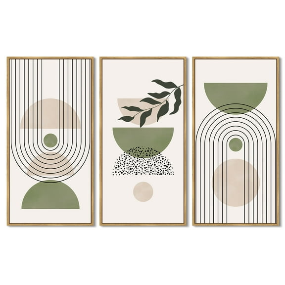 SHENIFY Boho Botanical Wall Art Green Leaf Artwork Sage Decor Artwork Kitchen Dining Room 8x16in3pcs Natural Framed
