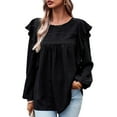 thumbnail image 5 of EFINNY Women's Long-Sleeved Top Puff Sleeve Ruffled Patchwork Top Solid Color Temperament Shirt, 5 of 7