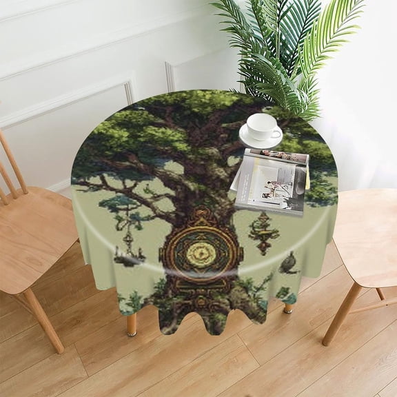 RKSupls 60 Inch Round Tablecloth, Steampunk Tree Clock Premium Polyester Straight Edge Wrinkle Resistant Washable Table Cover for Party Home Dining Decor