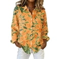 thumbnail image 2 of Minjewel Women's Hawaiian Floral Print Long Sleeve Button Up Shirt Casual Collared Blouse for Holiday Vacation Outdoor Activities and Daily Wear,Orange,2XL, 2 of 6