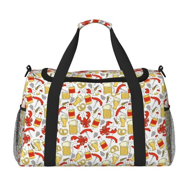 Balery Crabs And Beer Bolsa de Gimnasio para Mujeres, Bolsa de Viaje con Bolsillo Húmedo, Bolsa de Fin de Semana para Mujeres, Bolsa de Viaje Resistente al Agua