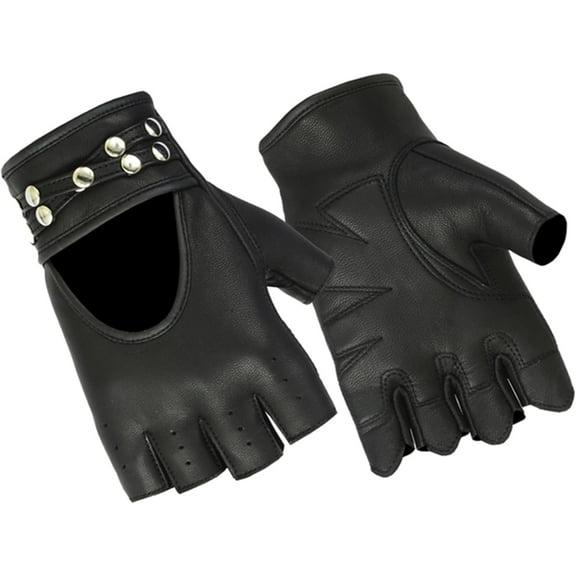 Daniel Smart Women’s Leather Gloves Goatskin Leather Fingerless Motorcycle Gloves with Gel Palm and Wrist Strap