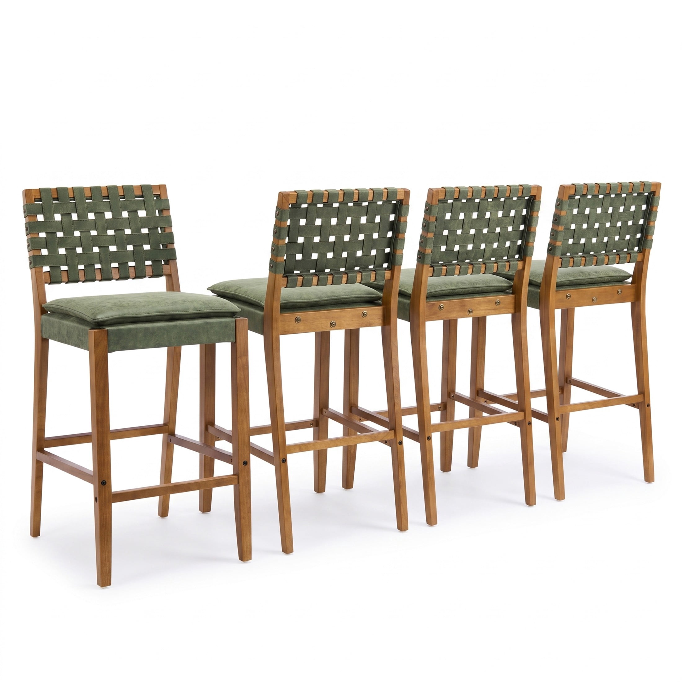 Christopher Knight Home Rustic PU Upholstered Barstools, Rivet Accents, Solid Wood Frame, Green, Set of 4