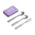 thumbnail image 1 of Juego de cubiertos para acampar, plegable, reutilizable, de acero inoxidable, tenedor, cuchara, tenedor, juego de metal Púrpura, 1 of 9