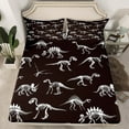 thumbnail image 2 of Manfei Dinosaur Skeleton Twin Sheet Sets,Dino Skull Twin Fitted Sheet,White Black Flat Sheet For Boys Kids,Ultra Soft Home Decor,3 Pieces, 2 of 7