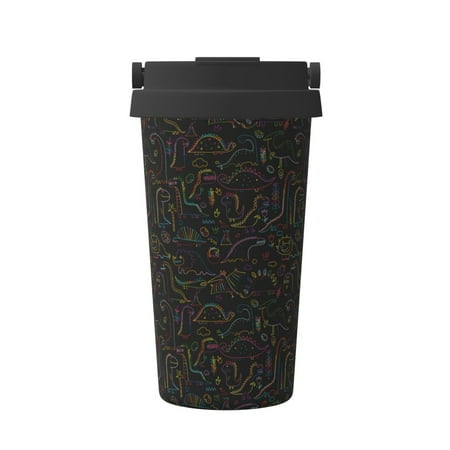 

Xecao Doodle Dinosaur Pattern Insulated Coffee Mug with Handle & Flip Thermos Mug Water Bottle Coffee Tumbler Cup
