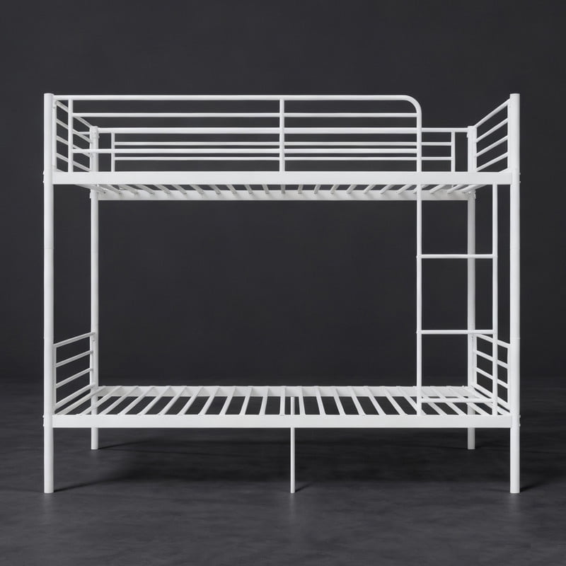 Twin Over Twin Metal Bunk Bed with Ladder, High Guardrails, Under-bed Storage, Noise-Free Design, Convertible to 2 Twin Beds