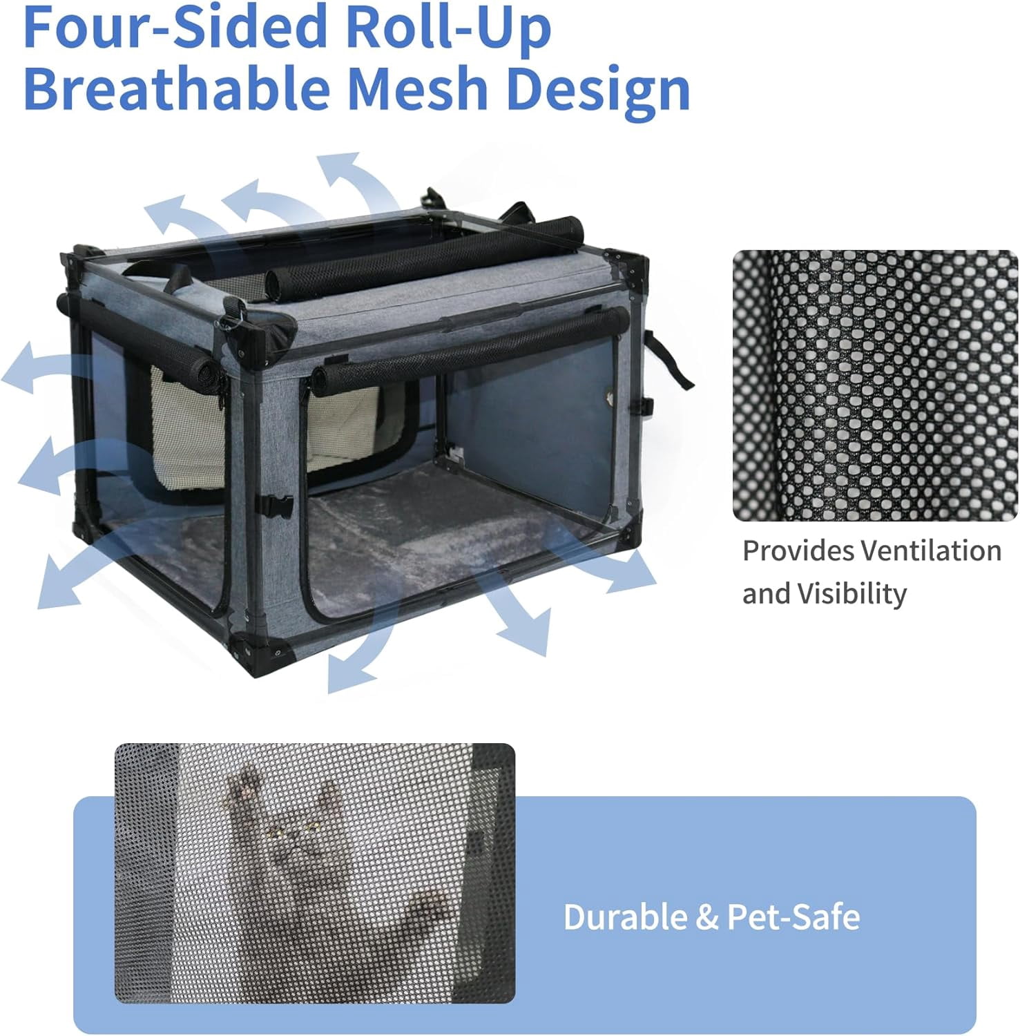 Collapsible Dog Crates for Large Dogs Portable Soft Sided Travel Dog Carrier for Indoor & Outdoor, 4-Door Foldable Pet Kennel with Durable Mesh Windows (Gray, 30.0" L x 20" W x 20.0" H)