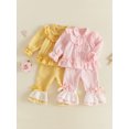 thumbnail image 3 of RUINIXCW Toddler Girl Fall Outfits Plaid Print Long Sleeve Tops and Flare Pants, 3 of 8
