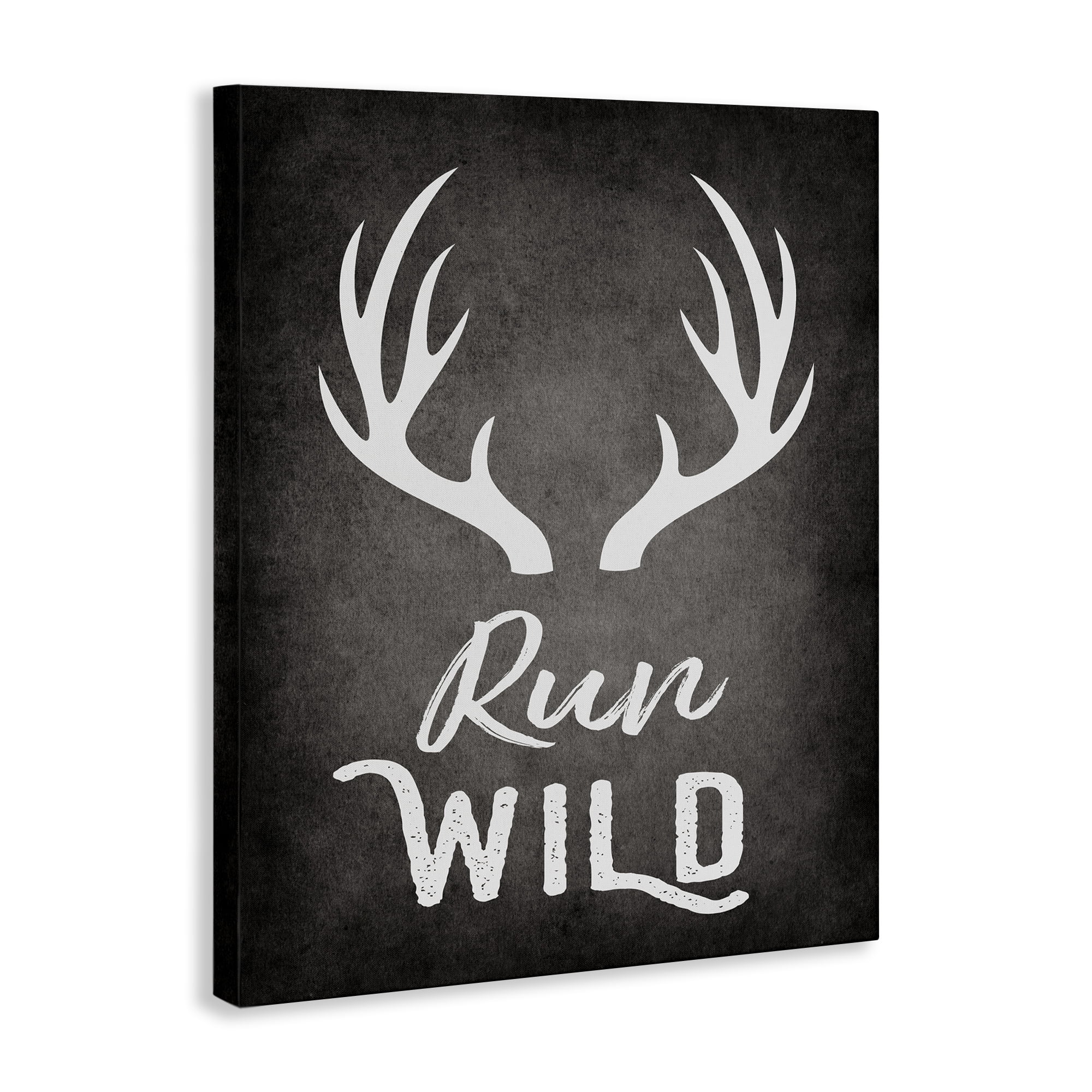 Stupell Industries Run Wild Antlers Typography Painting Gallery Wrapped Canvas Art Print Wall Art, 30 x 40