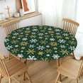 thumbnail image 2 of Forest Green Christmas Round Fitted Tablecloth with Elastic for 44-48 Inch Tables Winter Holiday Theme Snowflake Print Fitted Table Cover Waterproof Farmhouse Indoor Outdoor Patio Picnic Party, 2 of 4